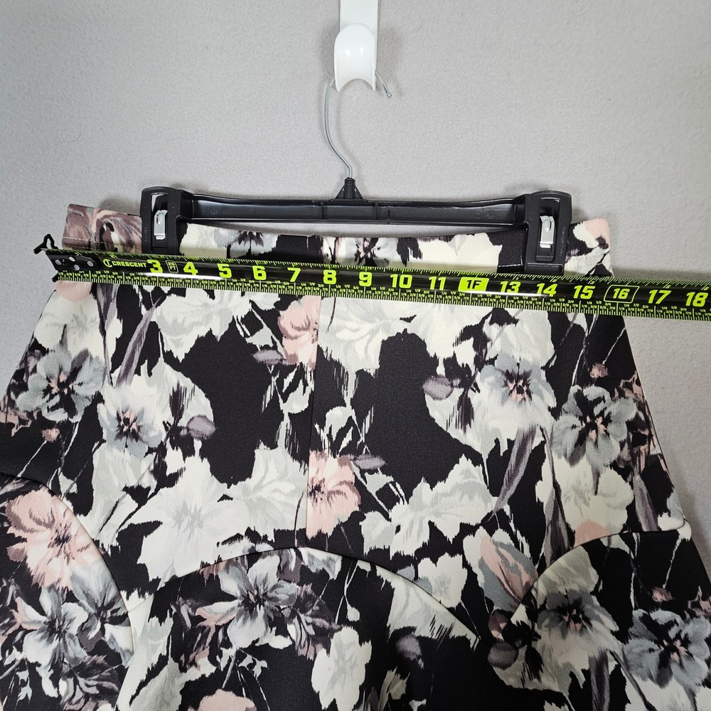 Warehouse Floral Mini Skirt Womens UK 14 Black Pink High Waisted Flounce Hem - Picture 3 of 9